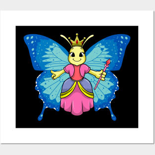 Butterfly as Queen with Crown and Magic wand Posters and Art